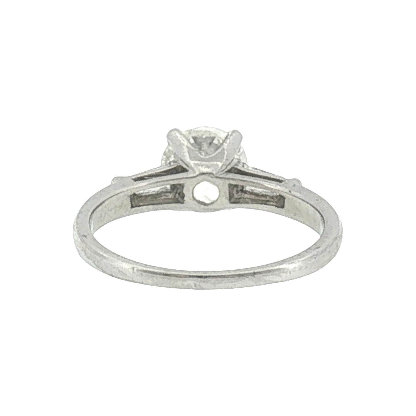 Mid-century Platinum .94 carat Old European Cut and Tapered Baguette Ring