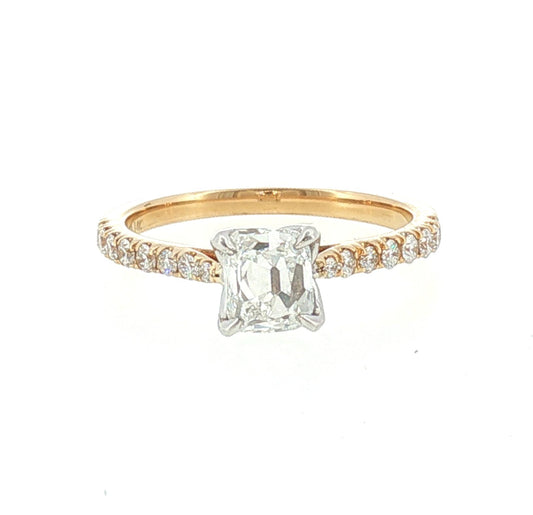 Delicate 14K Old Mine Cushion Cut Diamond Engagement Ring with 16 Side Diamonds