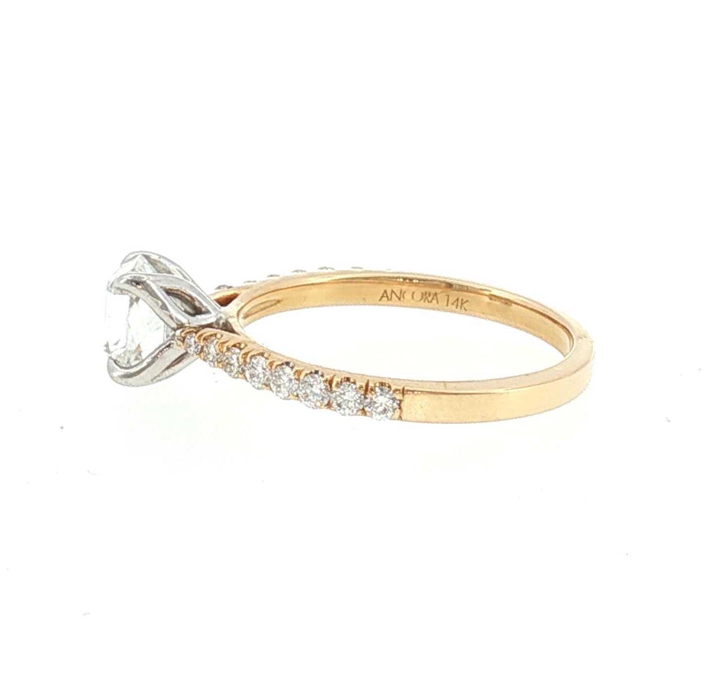 Delicate 14K Old Mine Cushion Cut Diamond Engagement Ring with 16 Side Diamonds