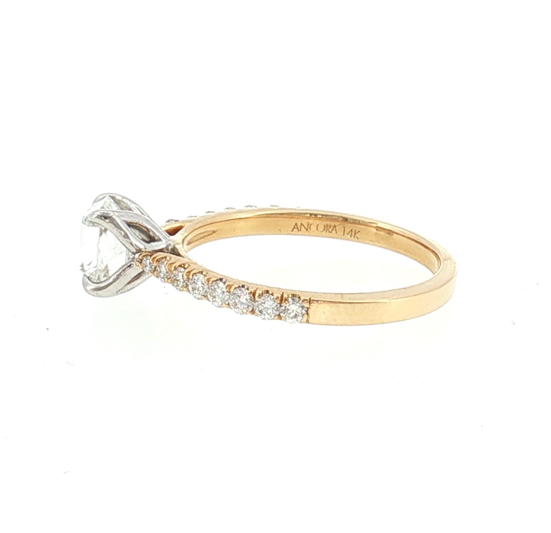 Delicate 14K Old Mine Cushion Cut Diamond Engagement Ring with 16 Side Diamonds