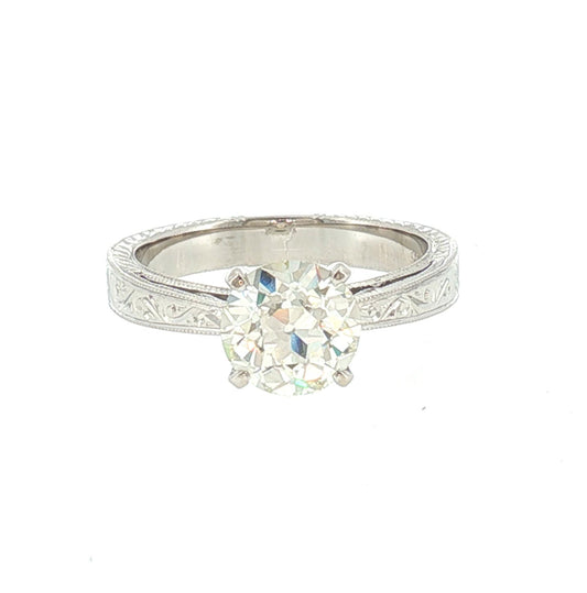 A Modern Hand-engraved 14k Solitaire with a 1.54 Carat Old European Cut Diamond
