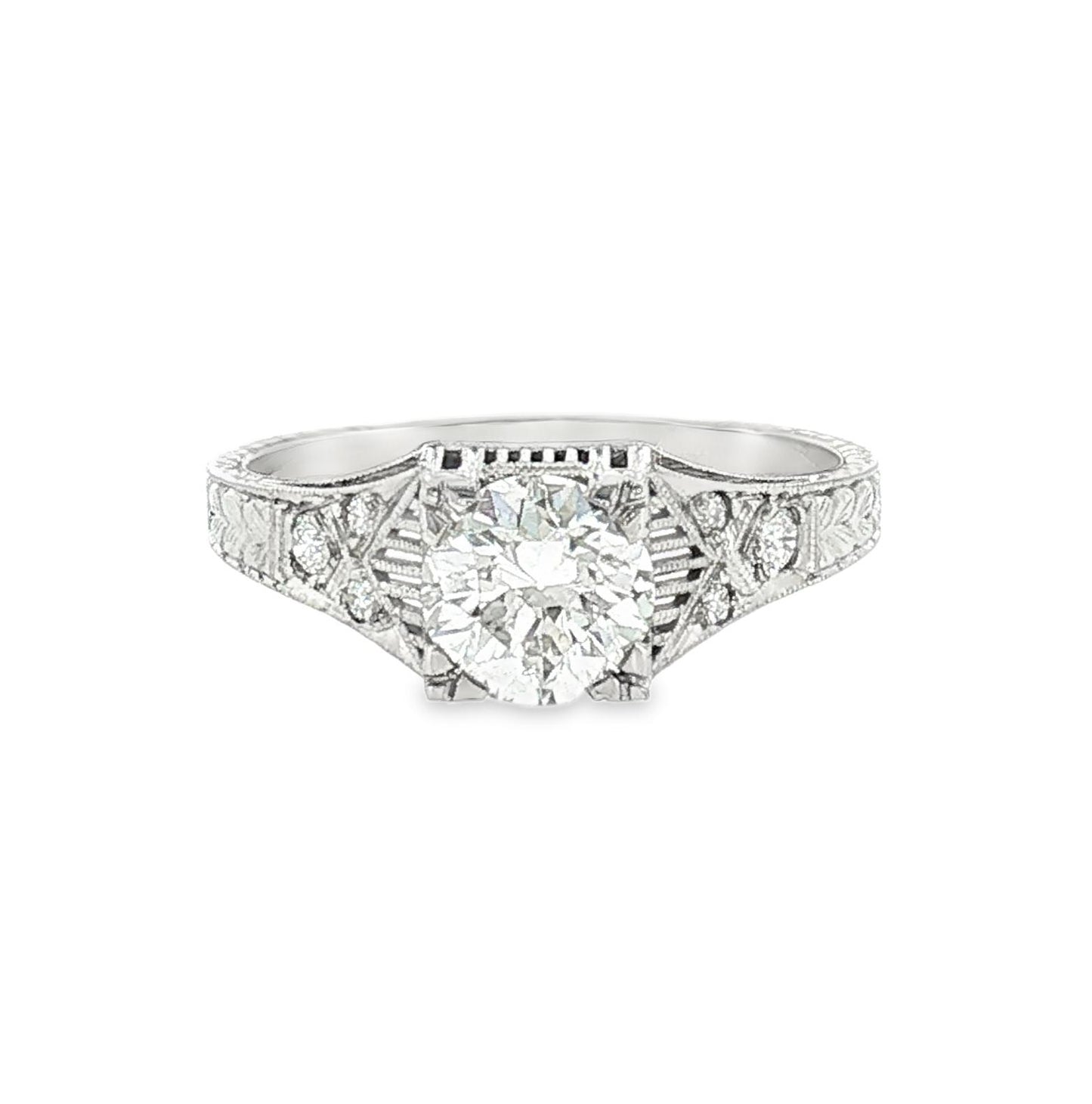 Repurposed 14k White Gold 1.05 Carat Old European Cut Deco Style Ring