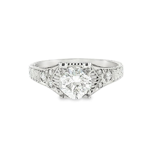 Repurposed 14k White Gold 1.05 Carat Old European Cut Deco Style Ring