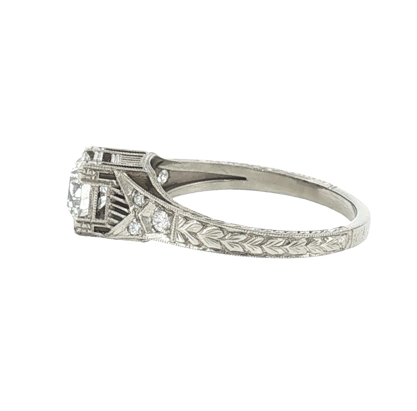 Repurposed 14k White Gold 1.05 Carat Old European Cut Deco Style Ring