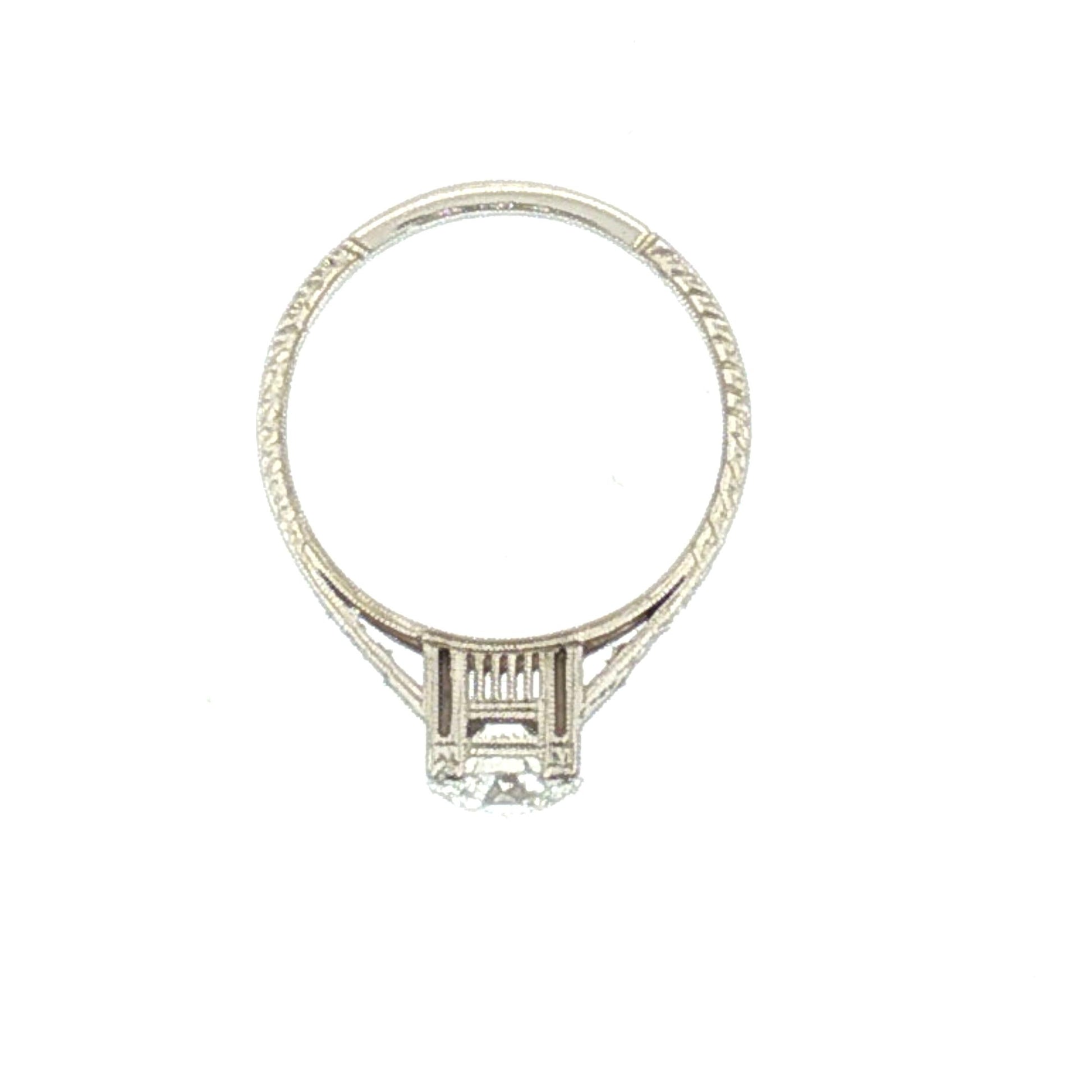Repurposed 14k White Gold 1.05 Carat Old European Cut Deco Style Ring