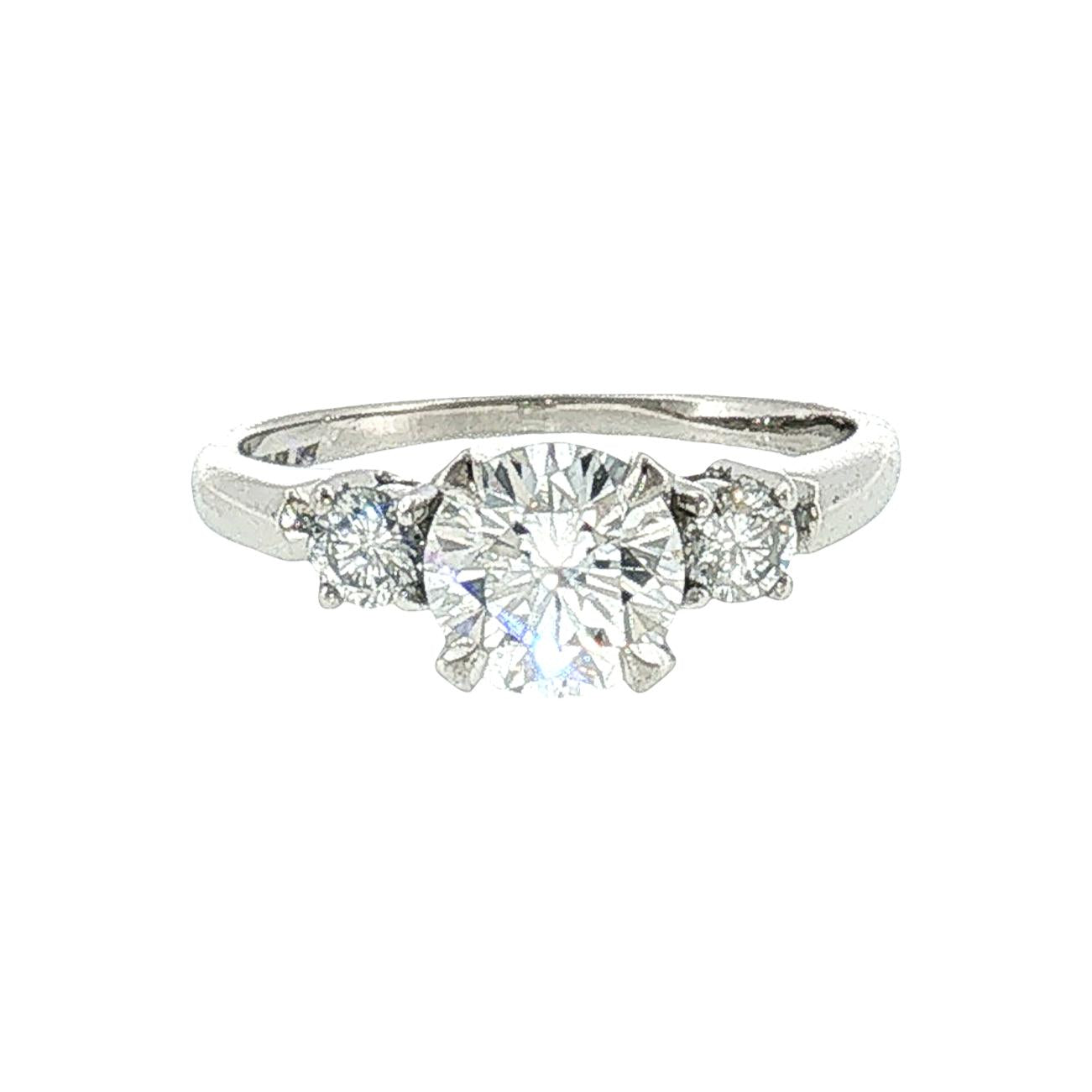 Late 20th Century Platinum 1.18 Carat Brilliant Cut Diamond 3 Across Ring