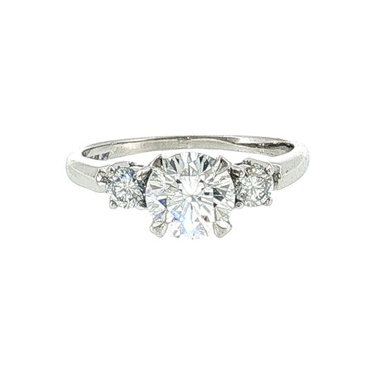 Late 20th Century Platinum 1.18 Carat Brilliant Cut Diamond 3 Across Ring