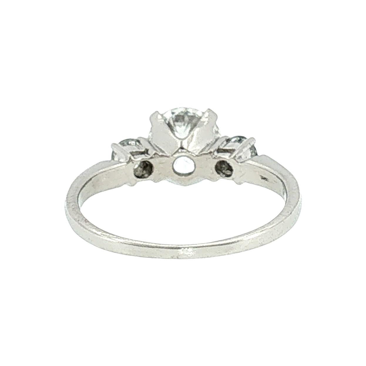 Late 20th Century Platinum 1.18 Carat Brilliant Cut Diamond 3 Across Ring