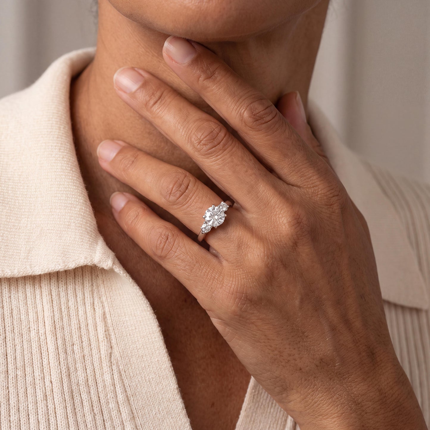 Late 20th Century Platinum 1.18 Carat Brilliant Cut Diamond 3 Across Ring