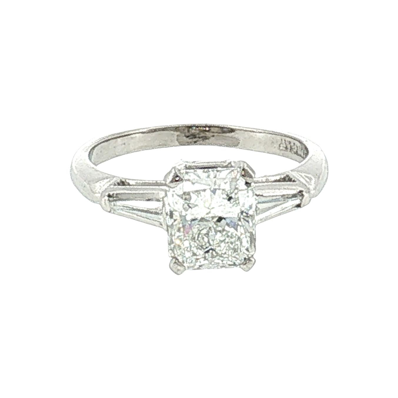 1950's Platinum Classic Tapered Baguette Engagement Ring with a 1.29 Radiant Cut