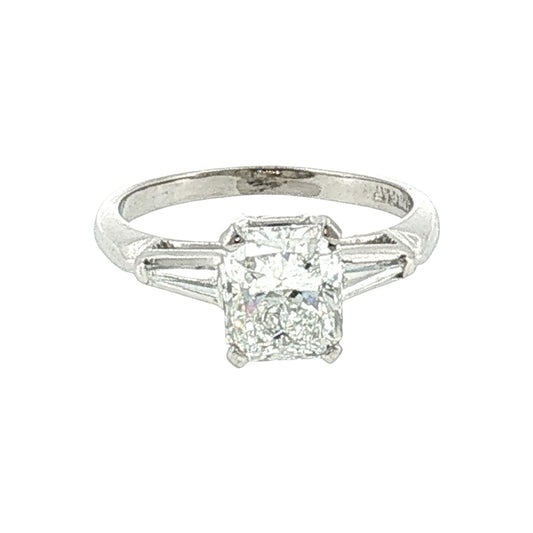 1950's Platinum Classic Tapered Baguette Engagement Ring with a 1.29 Radiant Cut