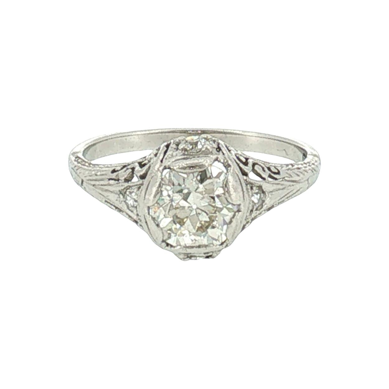 1920's Platinum 1.06ct Old European Cut Diamond Hand Fabricated Engagement RIng