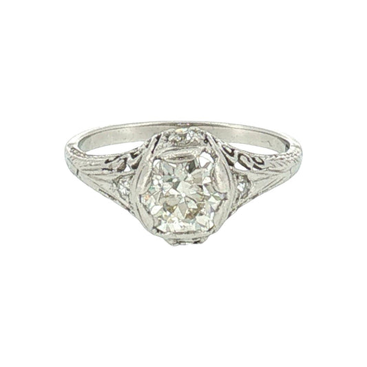 1920's Platinum 1.06ct Old European Cut Diamond Hand Fabricated Engagement RIng