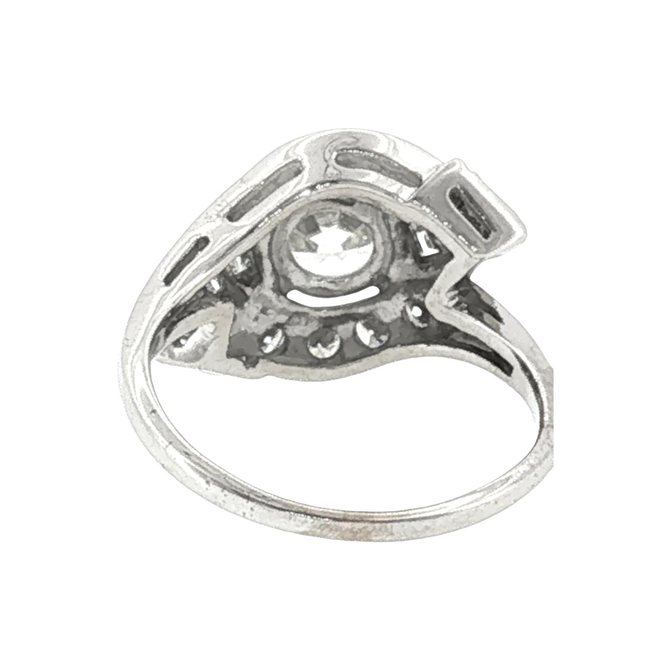 1950's 14k White Gold 1.46ct Old European Cut Diamond Bypass Ring