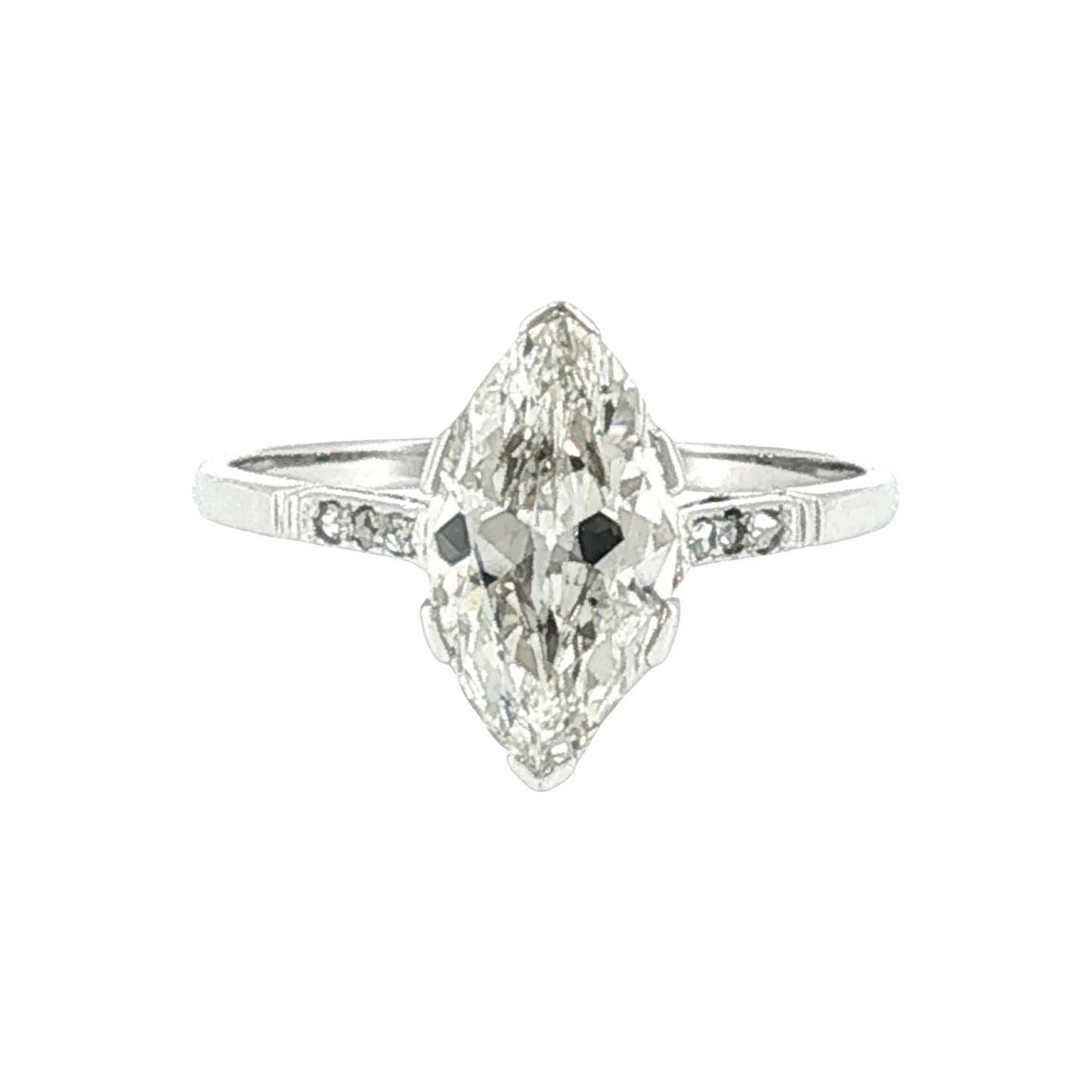 1920's Platinum 1.77ct Marquise Diamond with 6 Rose Cut Side Diamonds