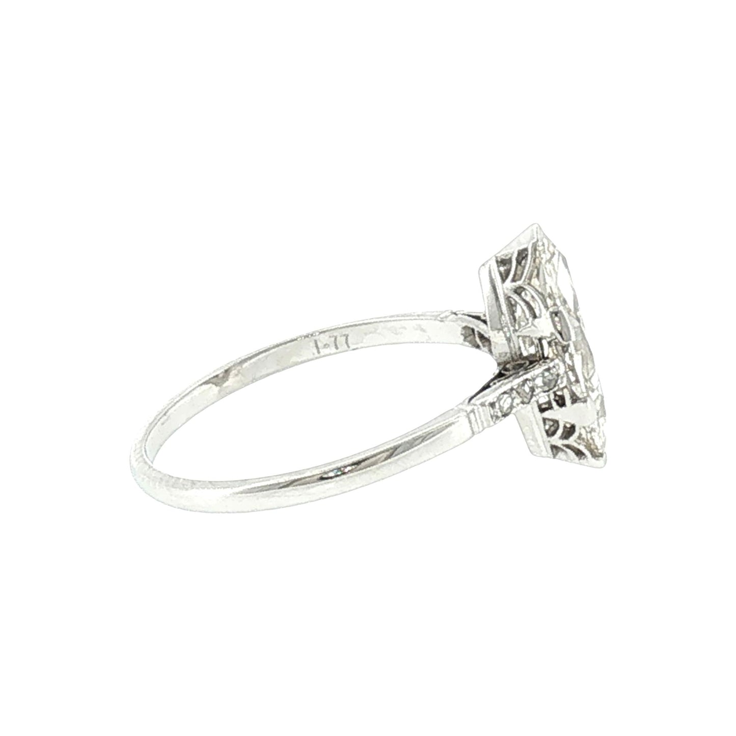 1920's Platinum 1.77ct Marquise Diamond with 6 Rose Cut Side Diamonds