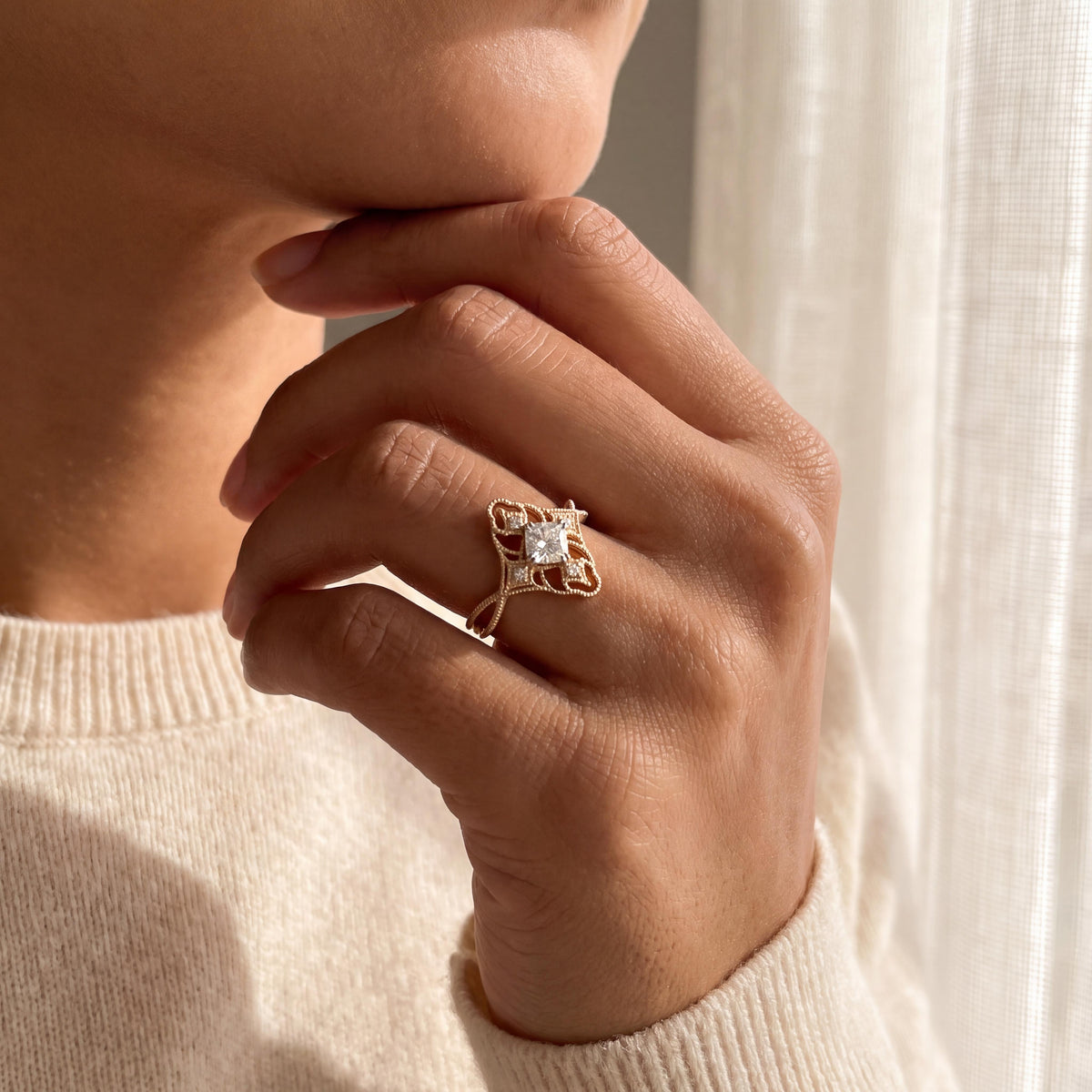 Modern Vintage Style Engagement Ring with Repurposed 1.06 Carat Cushion Diamond