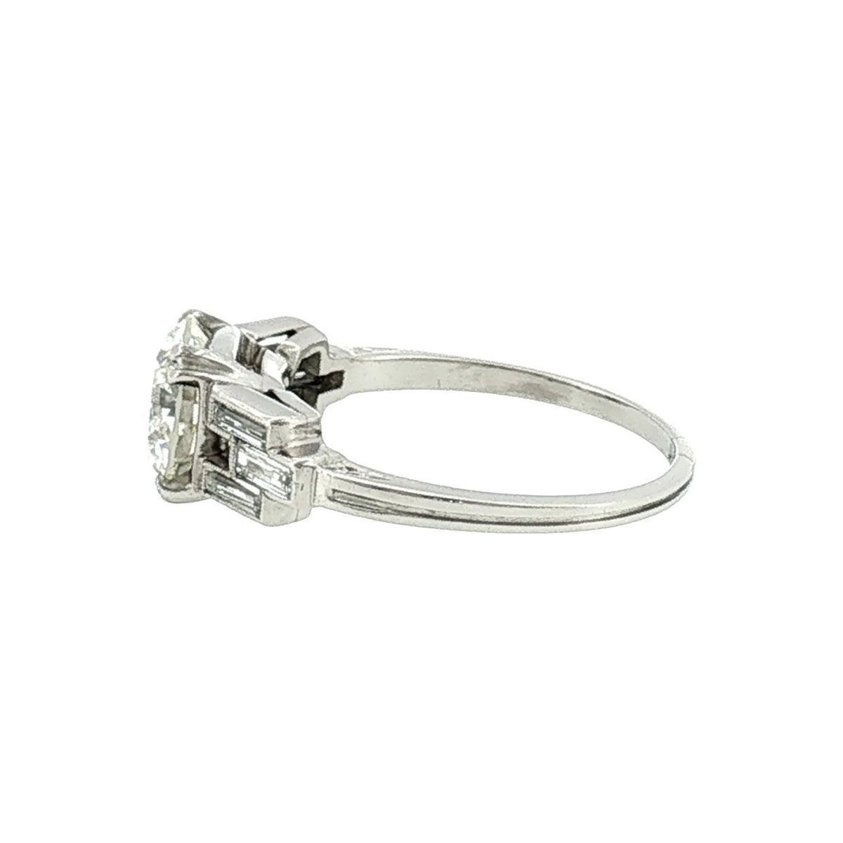 Art Deco Platinum 2.03 Carat Natural Diamond with Straight Baguette Accents