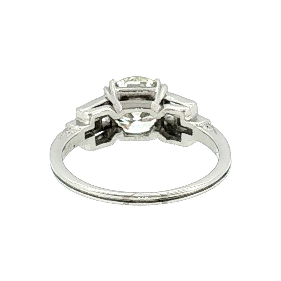 Art Deco Platinum 2.03 Carat Natural Diamond with Straight Baguette Accents