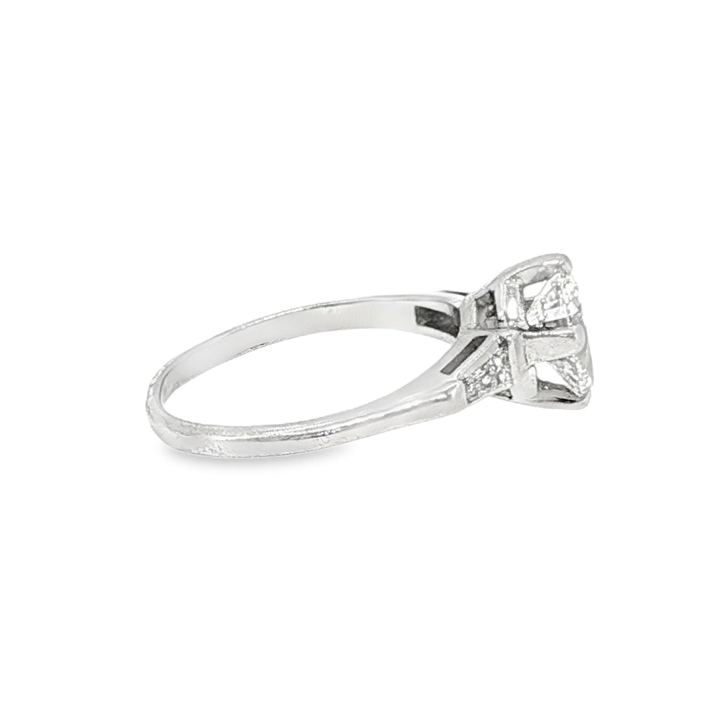 Mid Century Platinum Approximately 1 Carat Pearshape Classic Engagement Ring