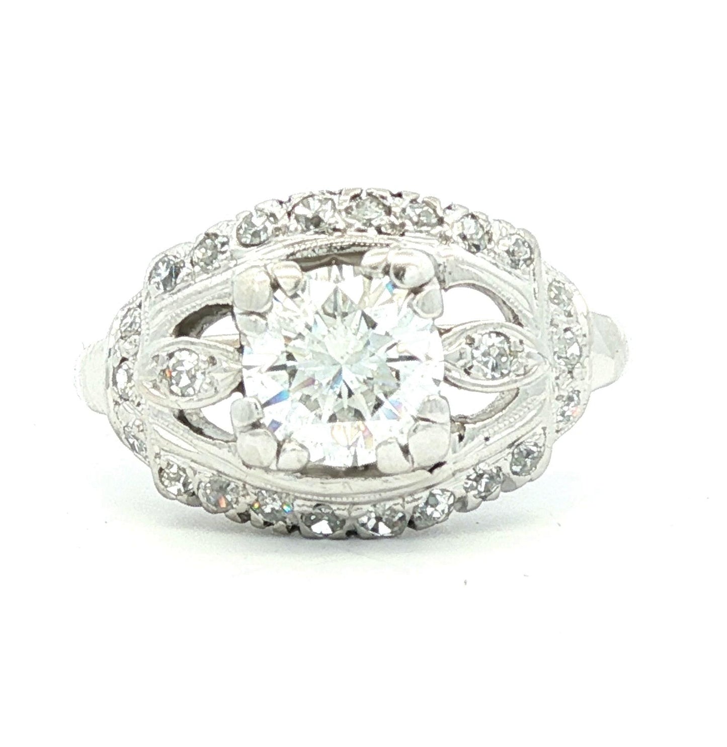 Vintage Mid Century Platinum One Carat Natural Diamond Ring