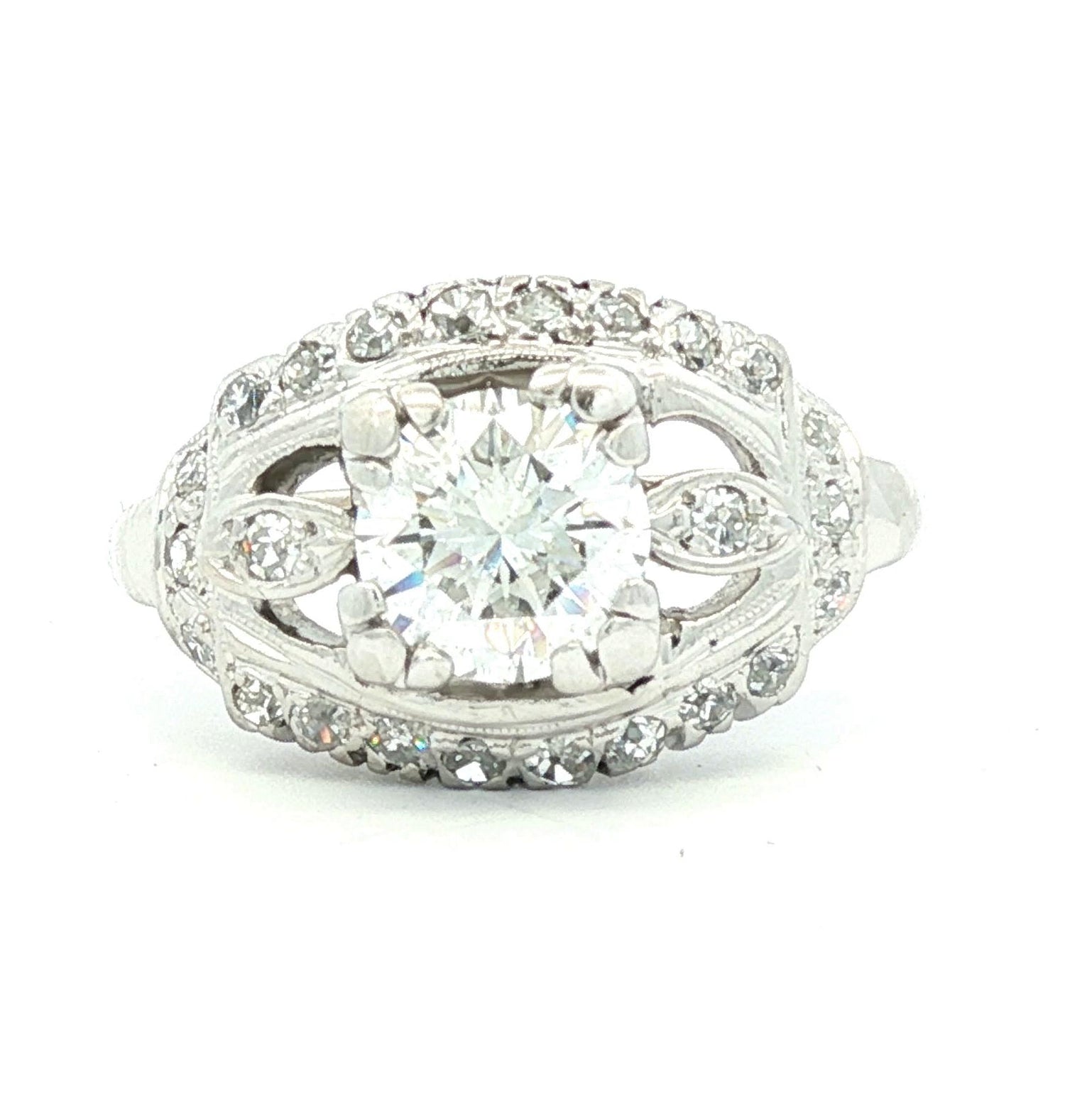 Vintage Mid Century Platinum One Carat Natural Diamond Ring