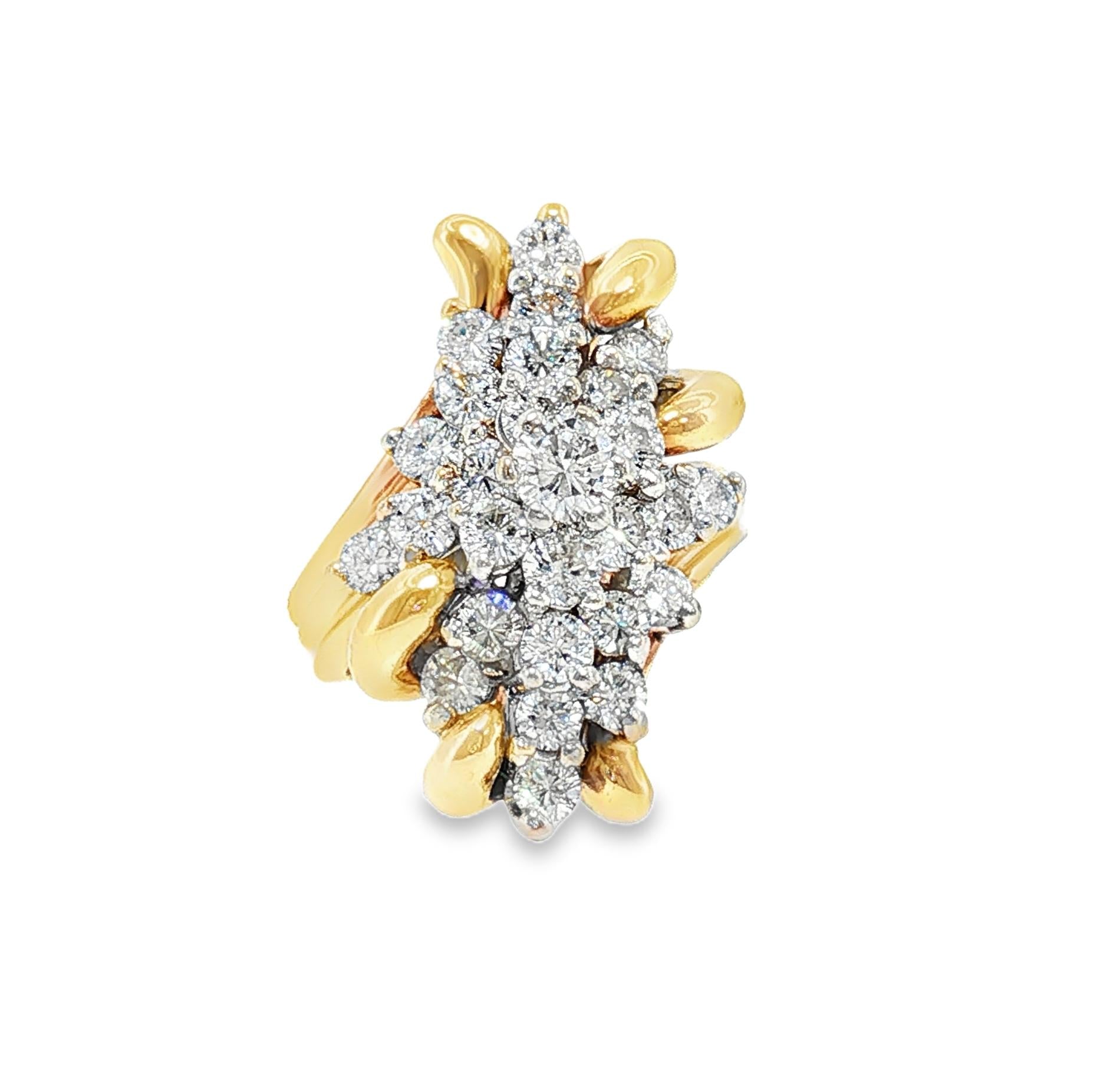 Late 20th Century 14k Two Tone Natural Diamond Waterfall Ring