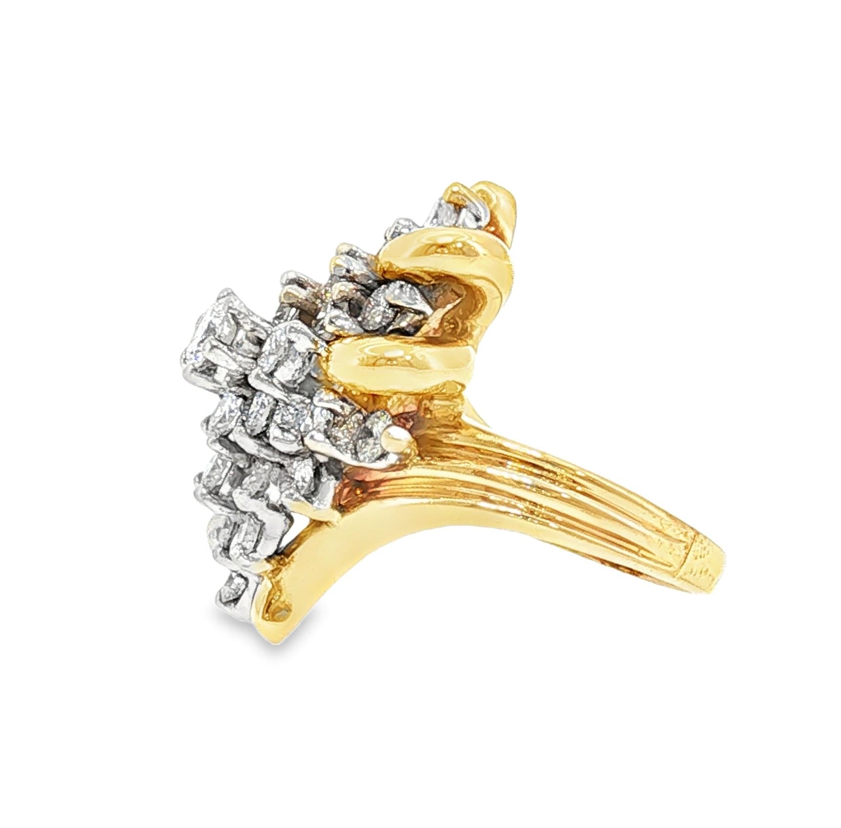 Late 20th Century 14k Two Tone Natural Diamond Waterfall Ring