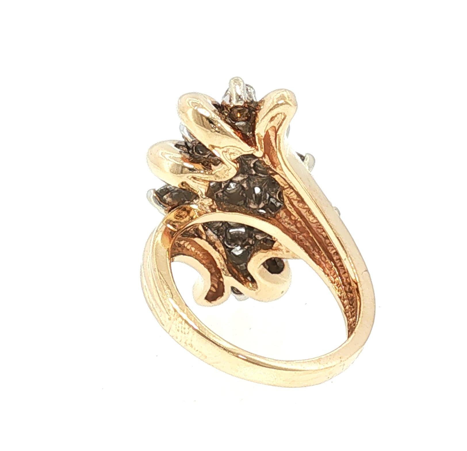 Late 20th Century 14k Two Tone Natural Diamond Waterfall Ring