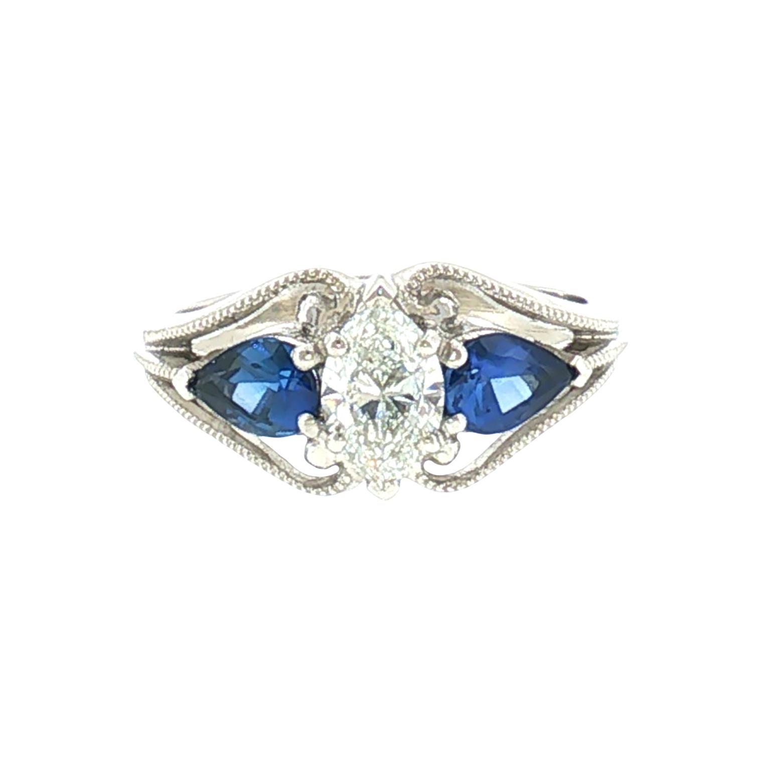 Repurposed .68ct Marquise Natural Diamond Set in a Platinum Vintage Style Ring