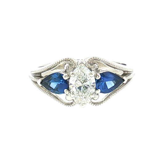 Repurposed .68ct Marquise Natural Diamond Set in a Platinum Vintage Style Ring