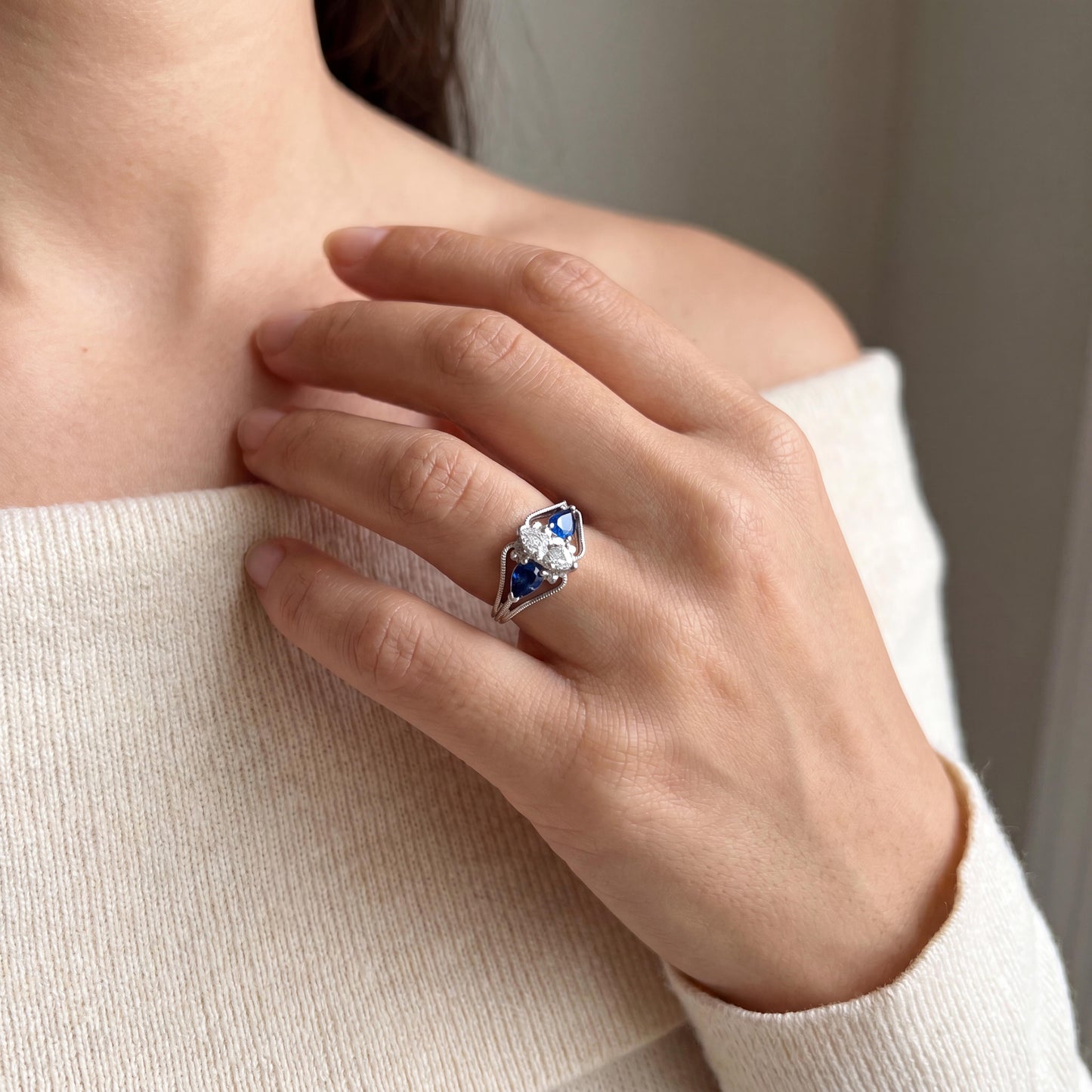 Repurposed .68ct Marquise Natural Diamond Set in a Platinum Vintage Style Ring