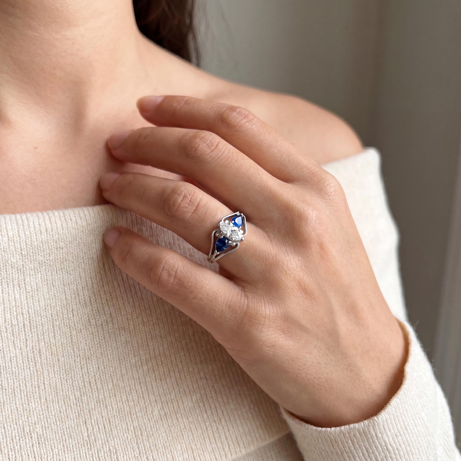 Repurposed .68ct Marquise Natural Diamond Set in a Platinum Vintage Style Ring