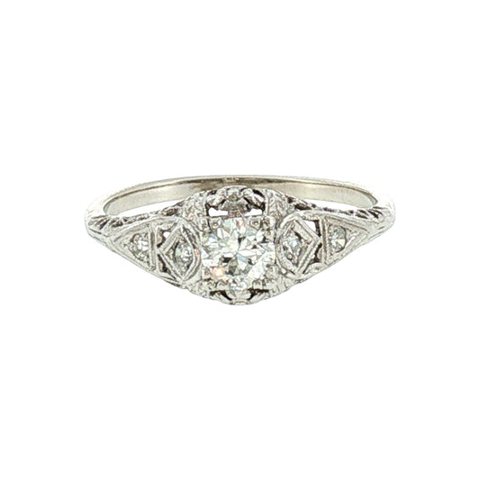 1930's Platinum and 14k .34 carat Old European Cut Diamond Filigree Ring