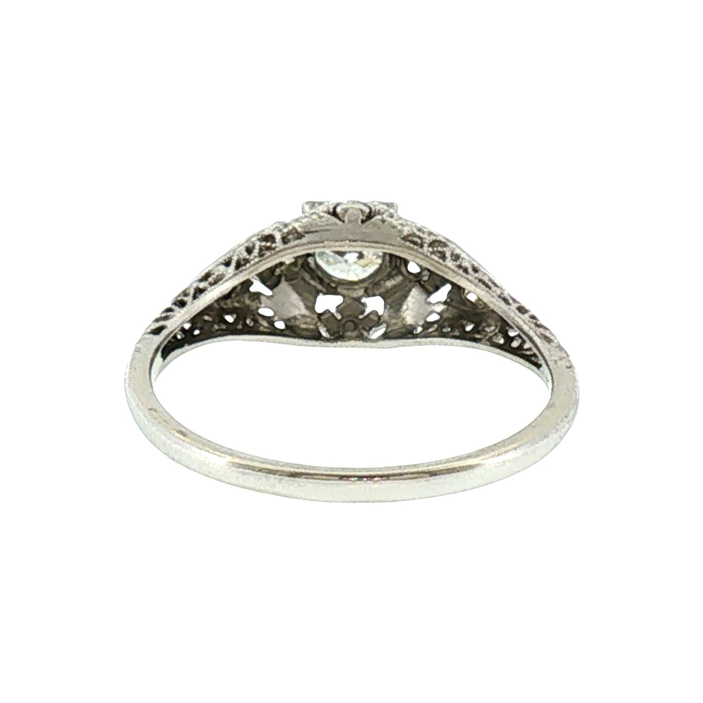 1930's Platinum and 14k .34 carat Old European Cut Diamond Filigree Ring