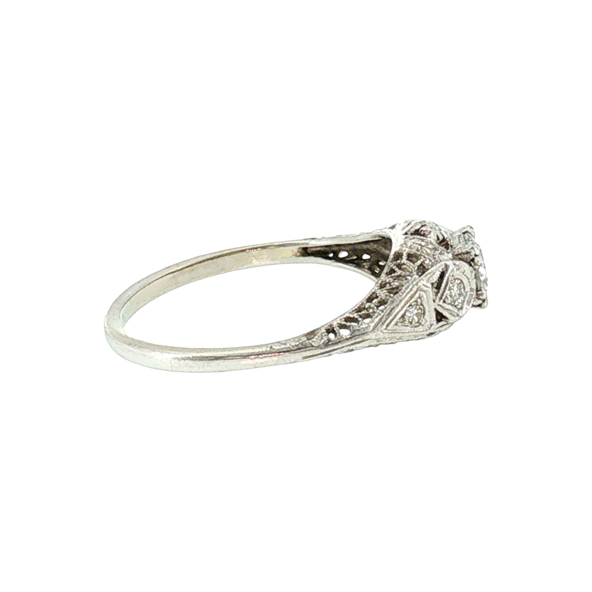 1930's Platinum and 14k .34 carat Old European Cut Diamond Filigree Ring