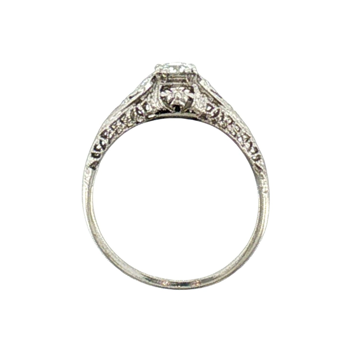 1930's Platinum and 14k .34 carat Old European Cut Diamond Filigree Ring