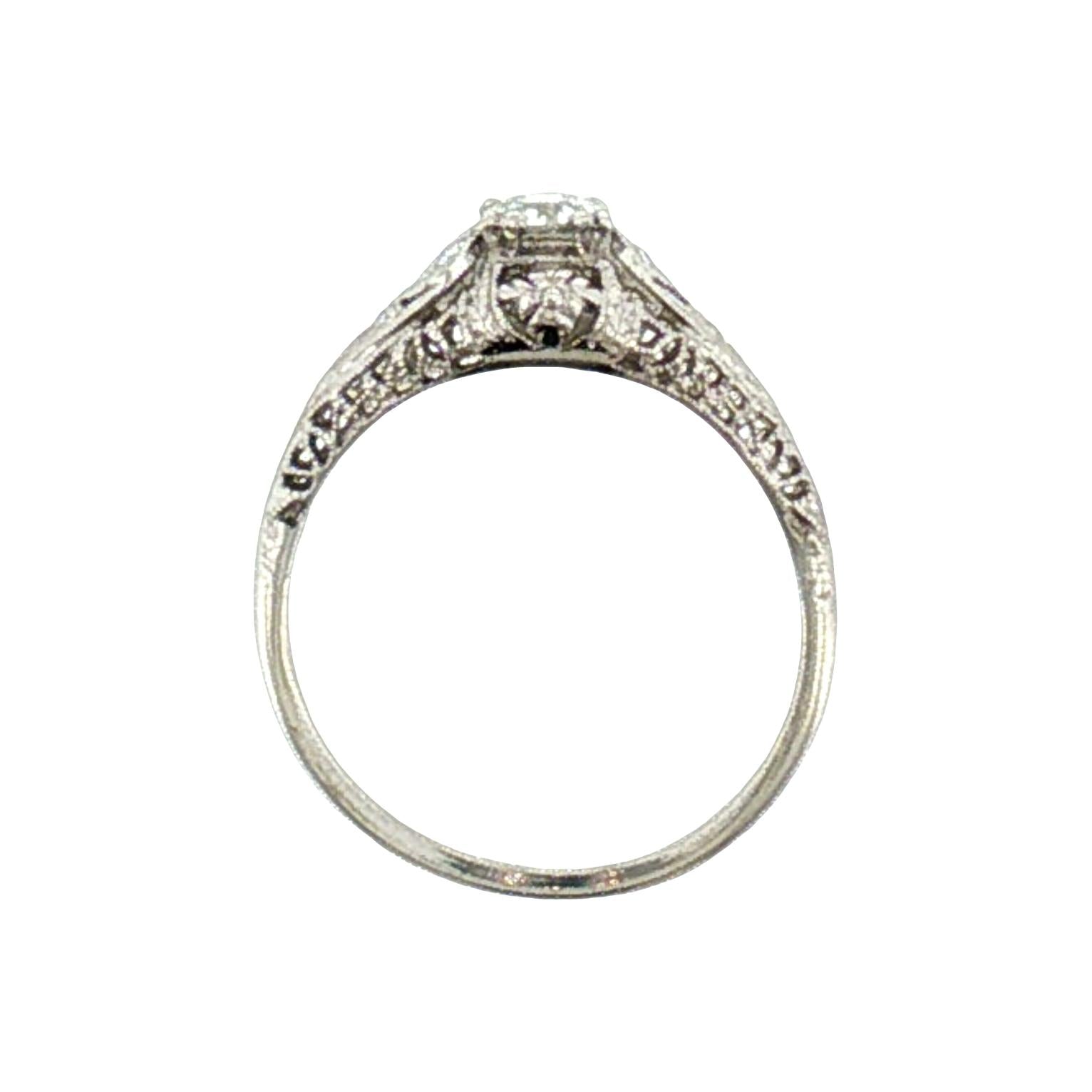 1930's Platinum and 14k .34 carat Old European Cut Diamond Filigree Ring