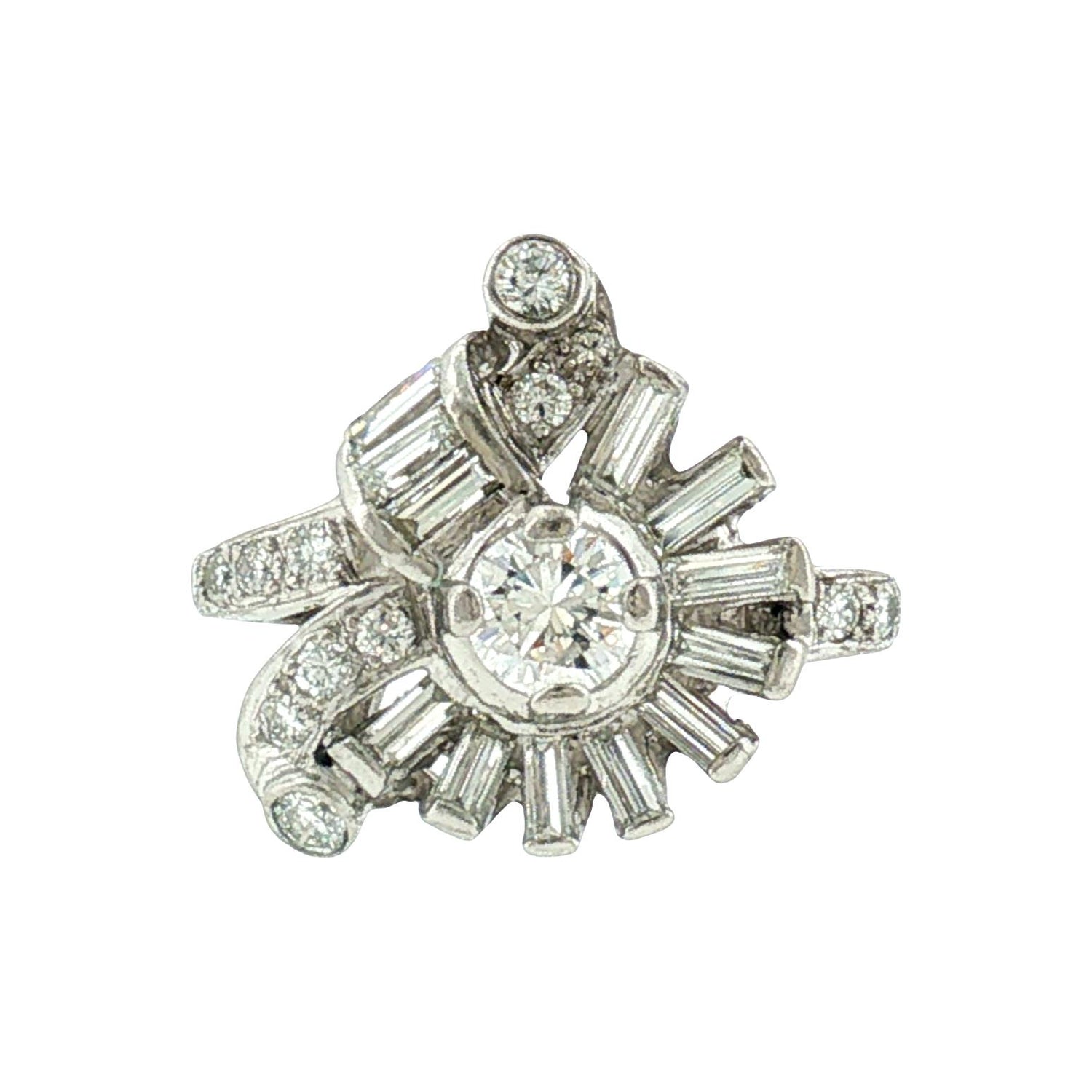 1940's Platinum Round and Baguette Diamond Dinner Ring