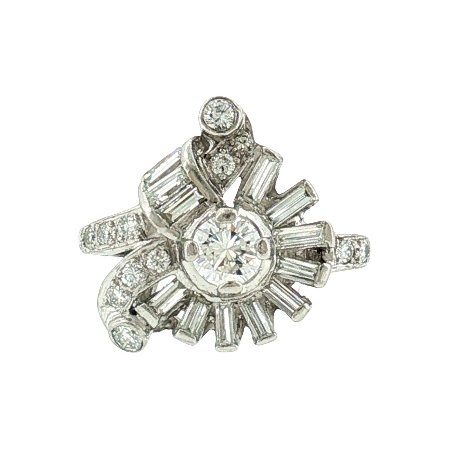 1940's Platinum Round and Baguette Diamond Dinner Ring