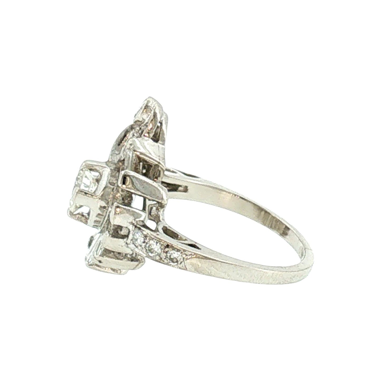 1940's Platinum Round and Baguette Diamond Dinner Ring