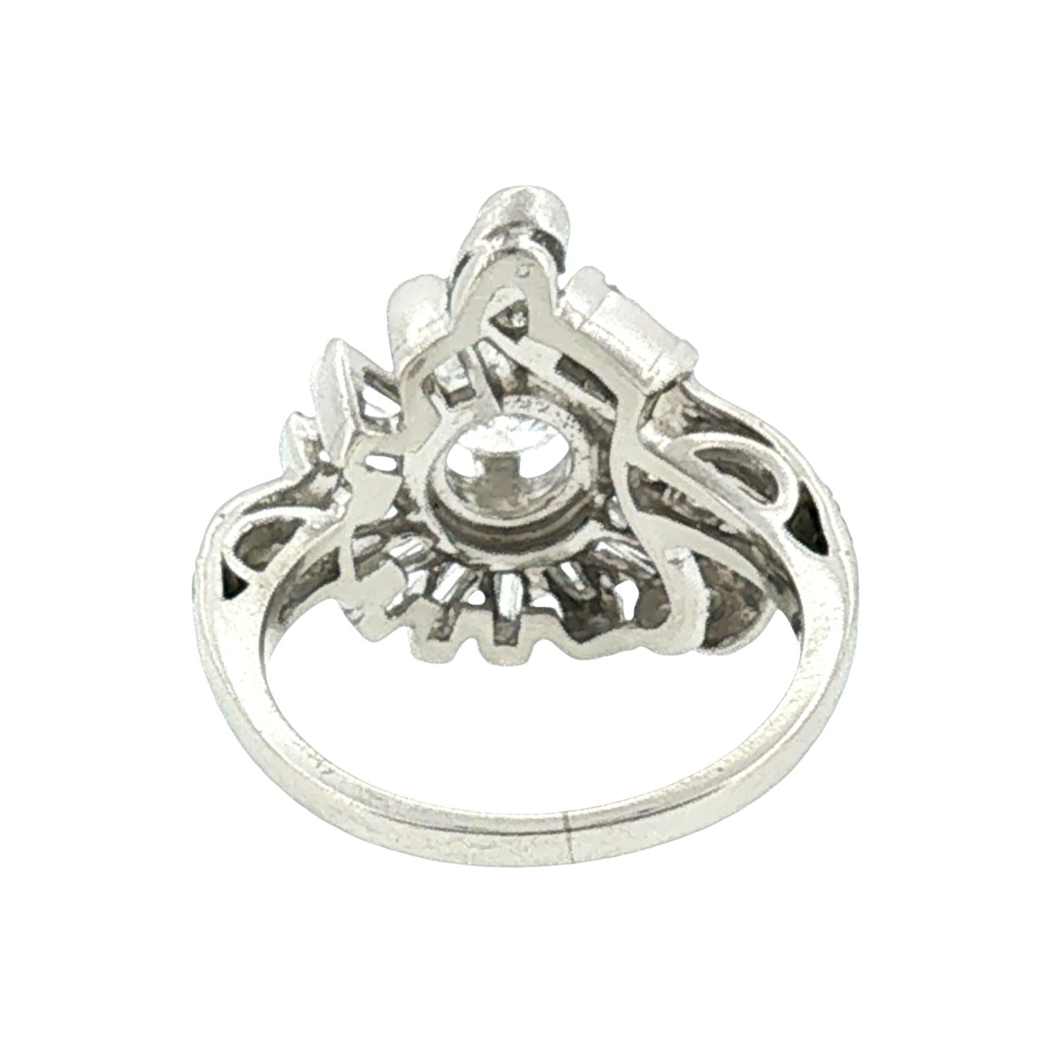 1940's Platinum Round and Baguette Diamond Dinner Ring