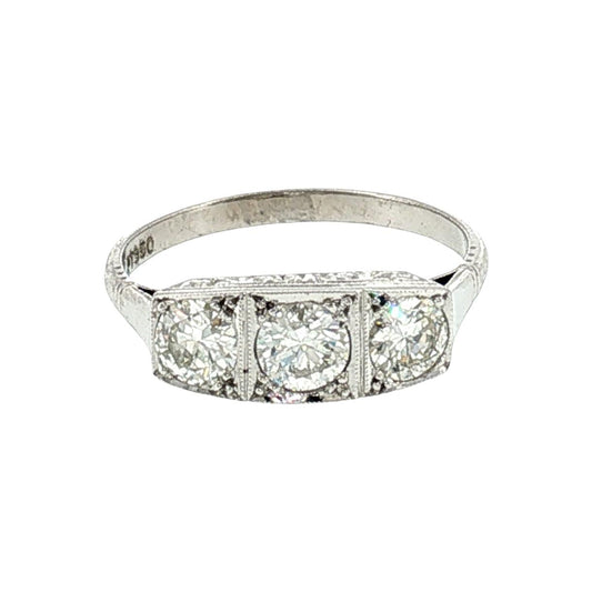 Art Deco Platinum 3 Old European Cut Diamond Ring