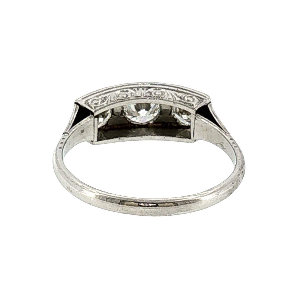 Art Deco Platinum 3 Old European Cut Diamond Ring