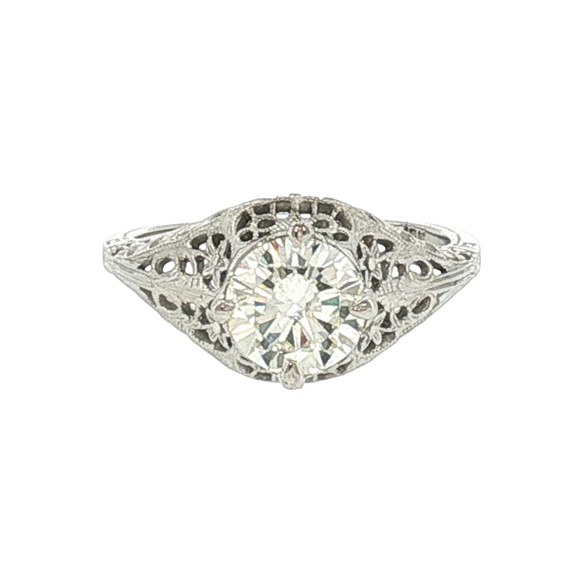 1930's 18 Karat White Gold Mounting with a 1.2 Carat Modern Diamond Ring