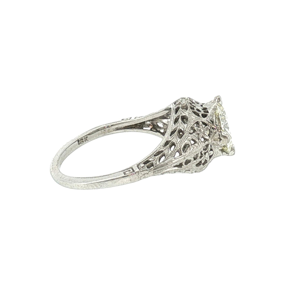 1930's 18 Karat White Gold Mounting with a 1.2 Carat Modern Diamond Ring