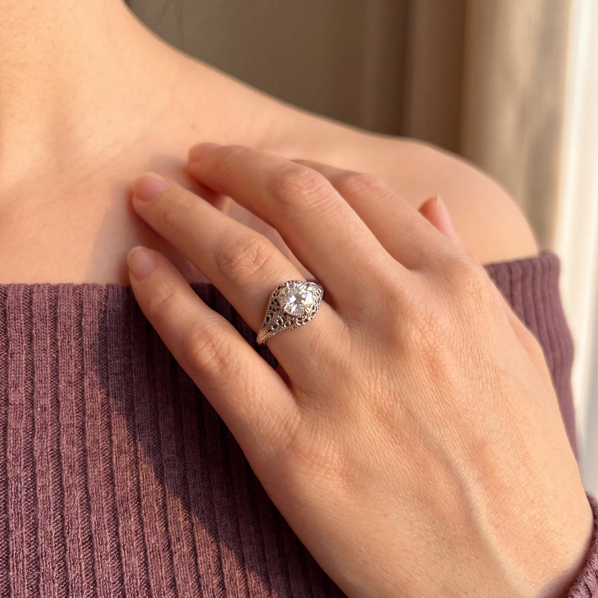 1930's 18 Karat White Gold Mounting with a 1.2 Carat Modern Diamond Ring