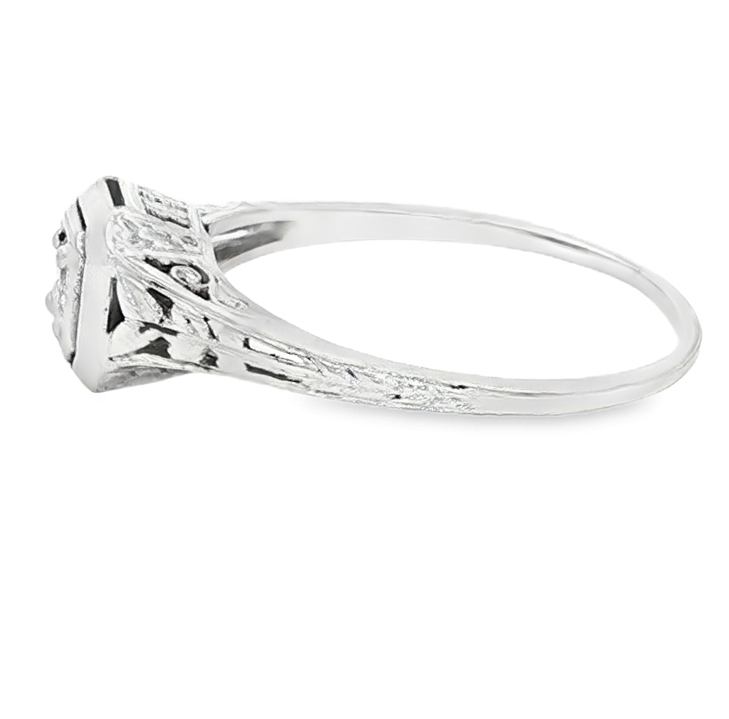 18k white gold .07 carat old mine cut engagement ring