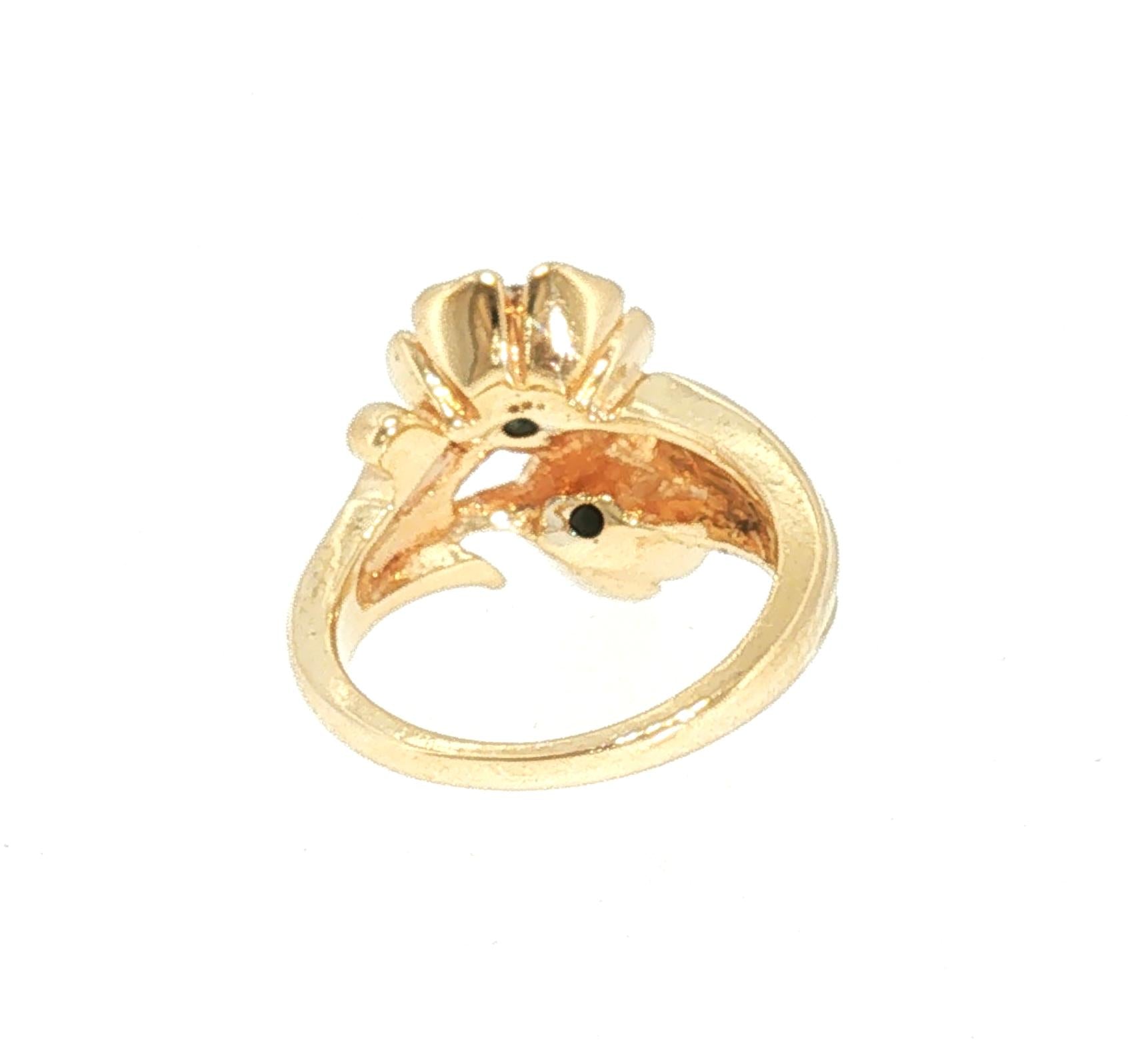 Mid-century 14k Yellow Gold Two Natural Diamond Offset Floral Design Ring