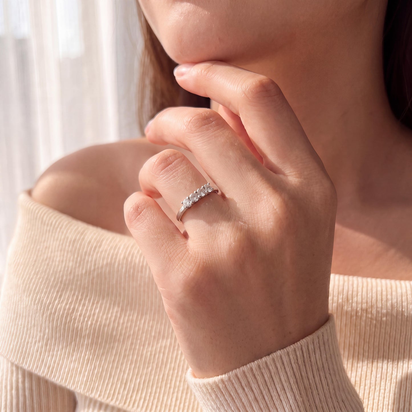 Late 20th-Century Platinum 4 Brilliant Cut Diamond Wedding Ring